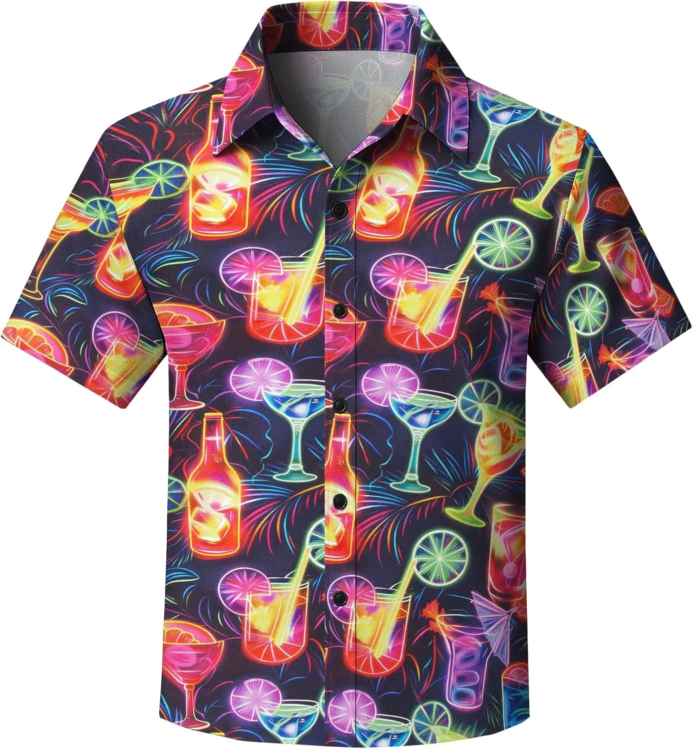 Yoimira Hawaiian Shirts for Boys Neon Quick Dry 3D Tropical Print Button Down Beach Short Sleeve Shirt 7-14 Years