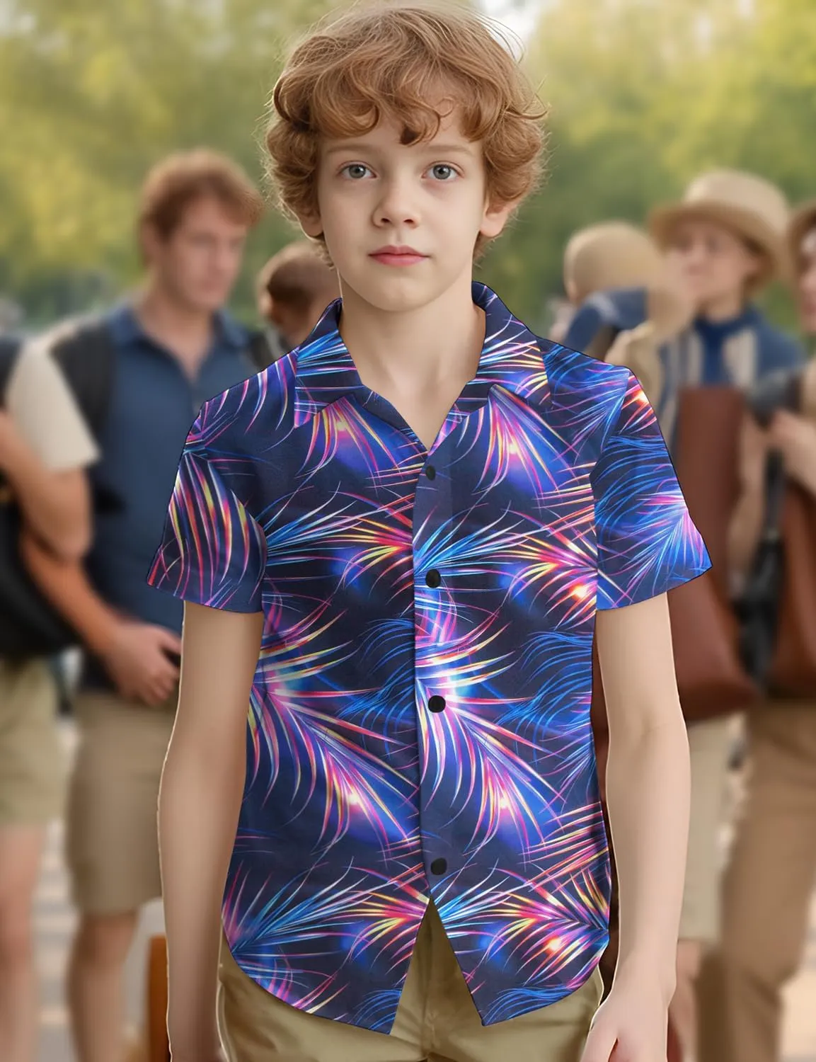 Yoimira Hawaiian Shirts for Boys Neon Quick Dry 3D Tropical Print Button Down Beach Short Sleeve Shirt 7-14 Years
