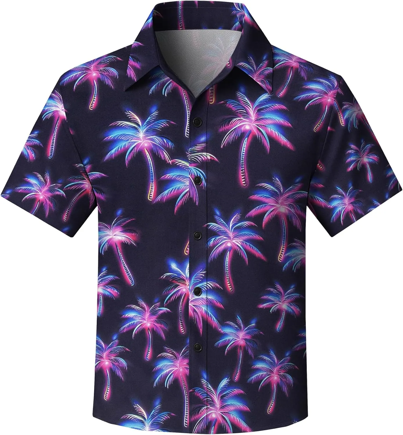 Yoimira Hawaiian Shirts for Boys Neon Quick Dry 3D Tropical Print Button Down Beach Short Sleeve Shirt 7-14 Years