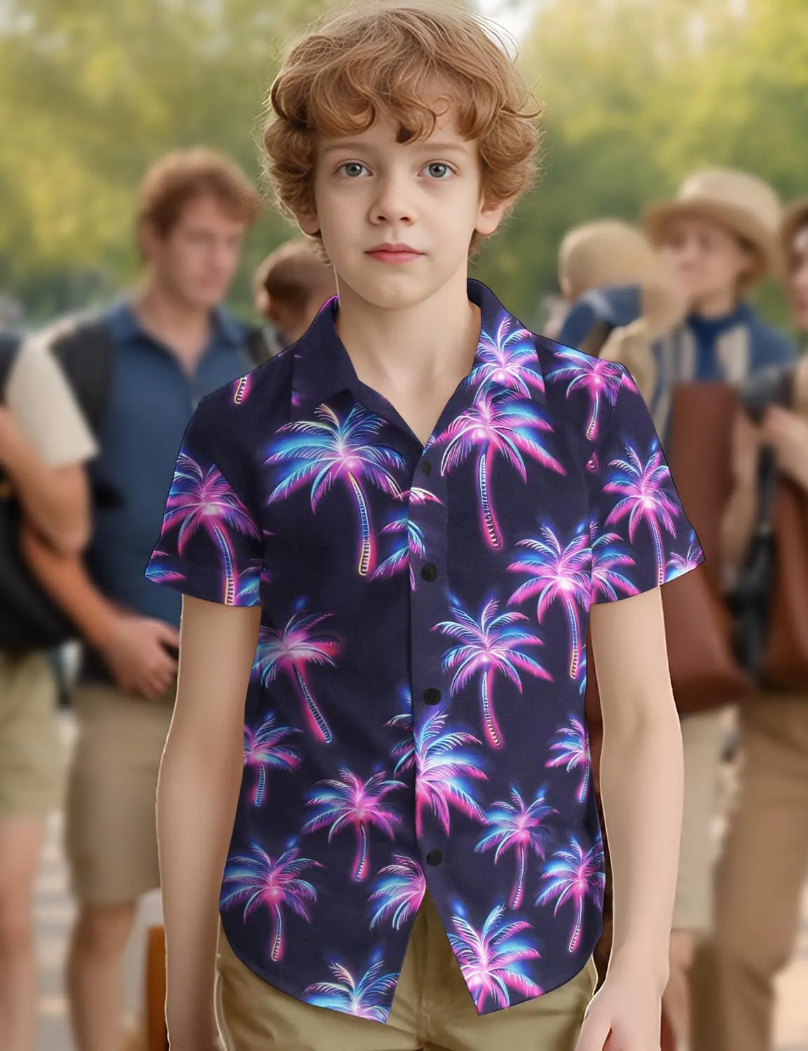 Yoimira Hawaiian Shirts for Boys Neon Quick Dry 3D Tropical Print Button Down Beach Short Sleeve Shirt 7-14 Years