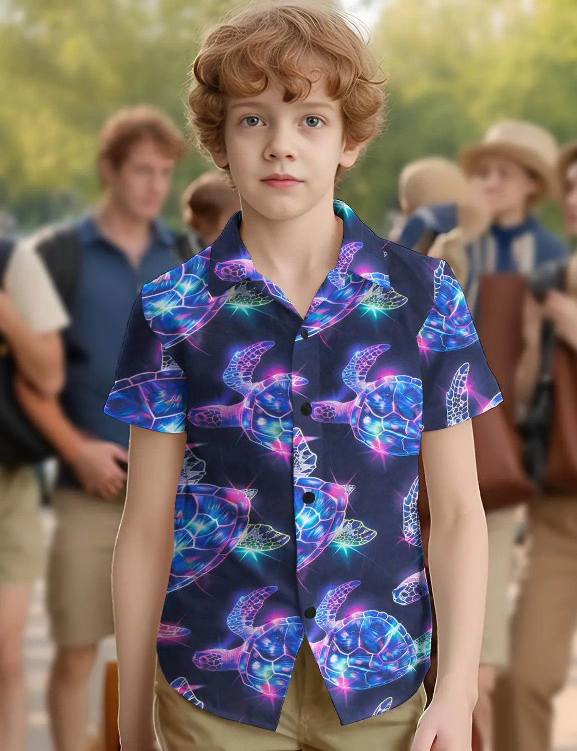 Yoimira Hawaiian Shirts for Boys Neon Quick Dry 3D Tropical Print Button Down Beach Short Sleeve Shirt 7-14 Years