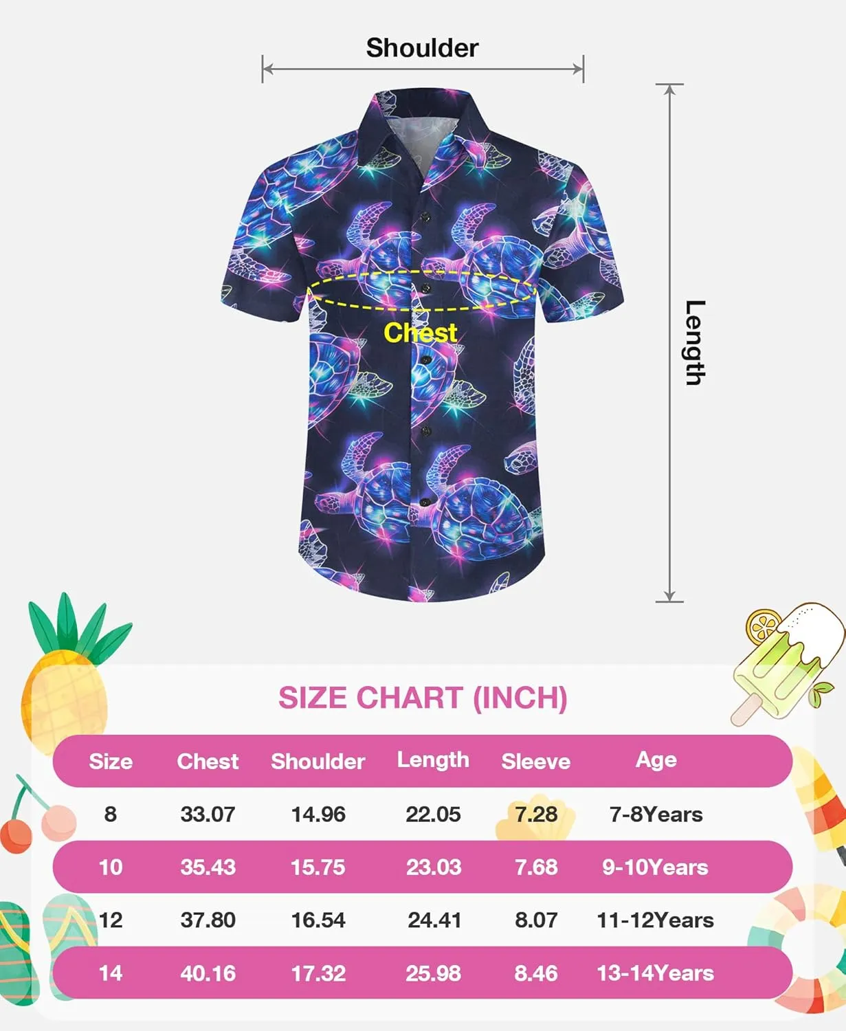 Yoimira Hawaiian Shirts for Boys Neon Quick Dry 3D Tropical Print Button Down Beach Short Sleeve Shirt 7-14 Years