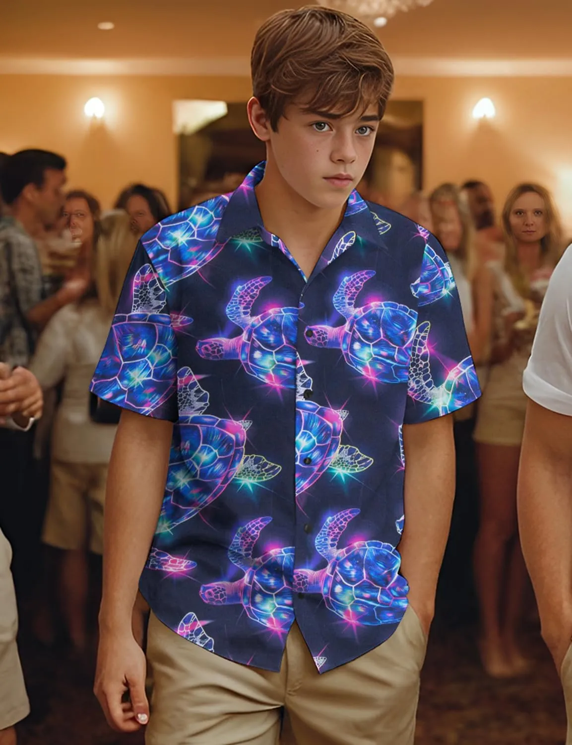 Yoimira Hawaiian Shirts for Boys Neon Quick Dry 3D Tropical Print Button Down Beach Short Sleeve Shirt 7-14 Years