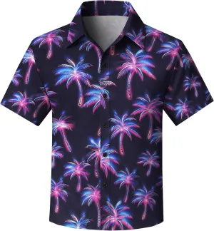 Yoimira Hawaiian Shirts for Boys Neon Quick Dry 3D Tropical Print Button Down Beach Short Sleeve Shirt 7-14 Years