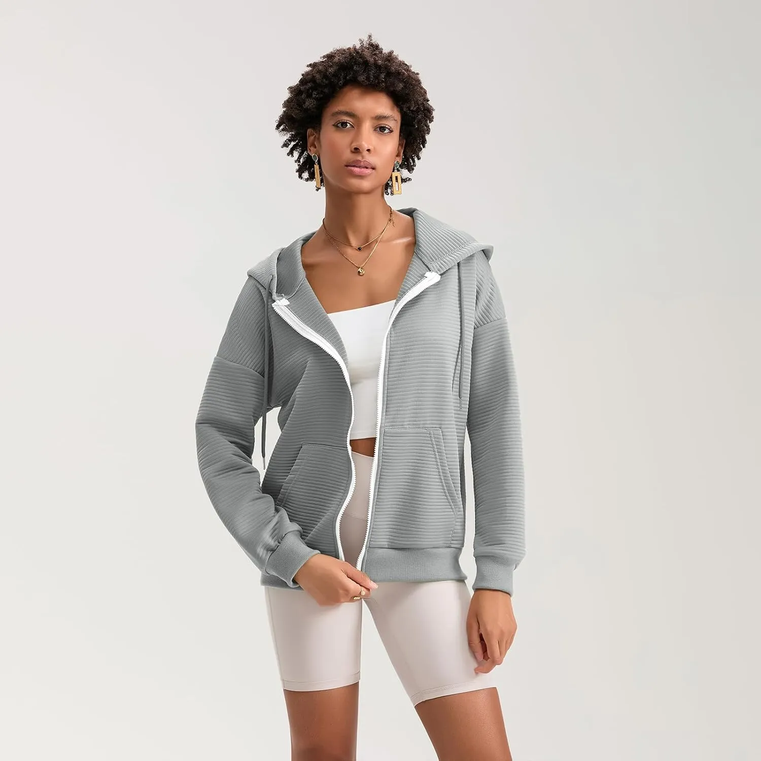 Yuemengxuan Womens Zip Up Hoodies Long Sleeve Oversized Sweatshirts Casual Jackets Sweater Spring Outfits 2025 Fashion