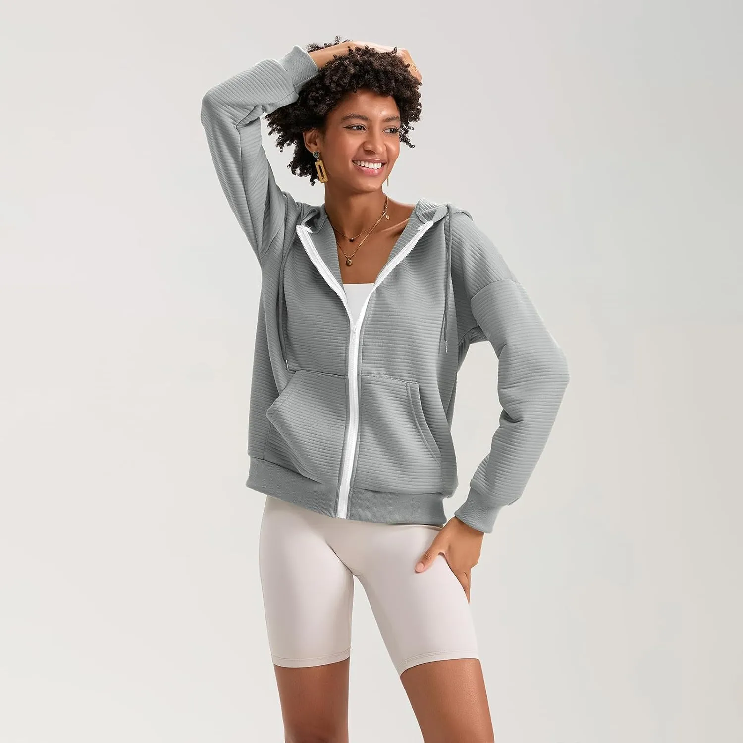 Yuemengxuan Womens Zip Up Hoodies Long Sleeve Oversized Sweatshirts Casual Jackets Sweater Spring Outfits 2025 Fashion