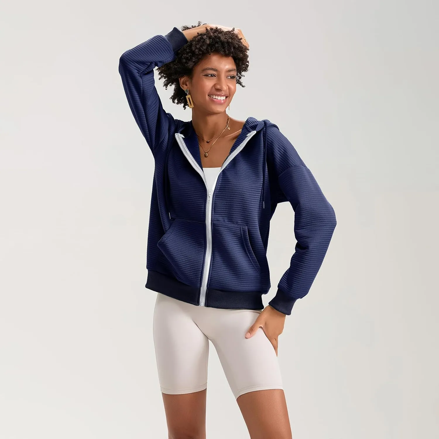 Yuemengxuan Womens Zip Up Hoodies Long Sleeve Oversized Sweatshirts Casual Jackets Sweater Spring Outfits 2025 Fashion