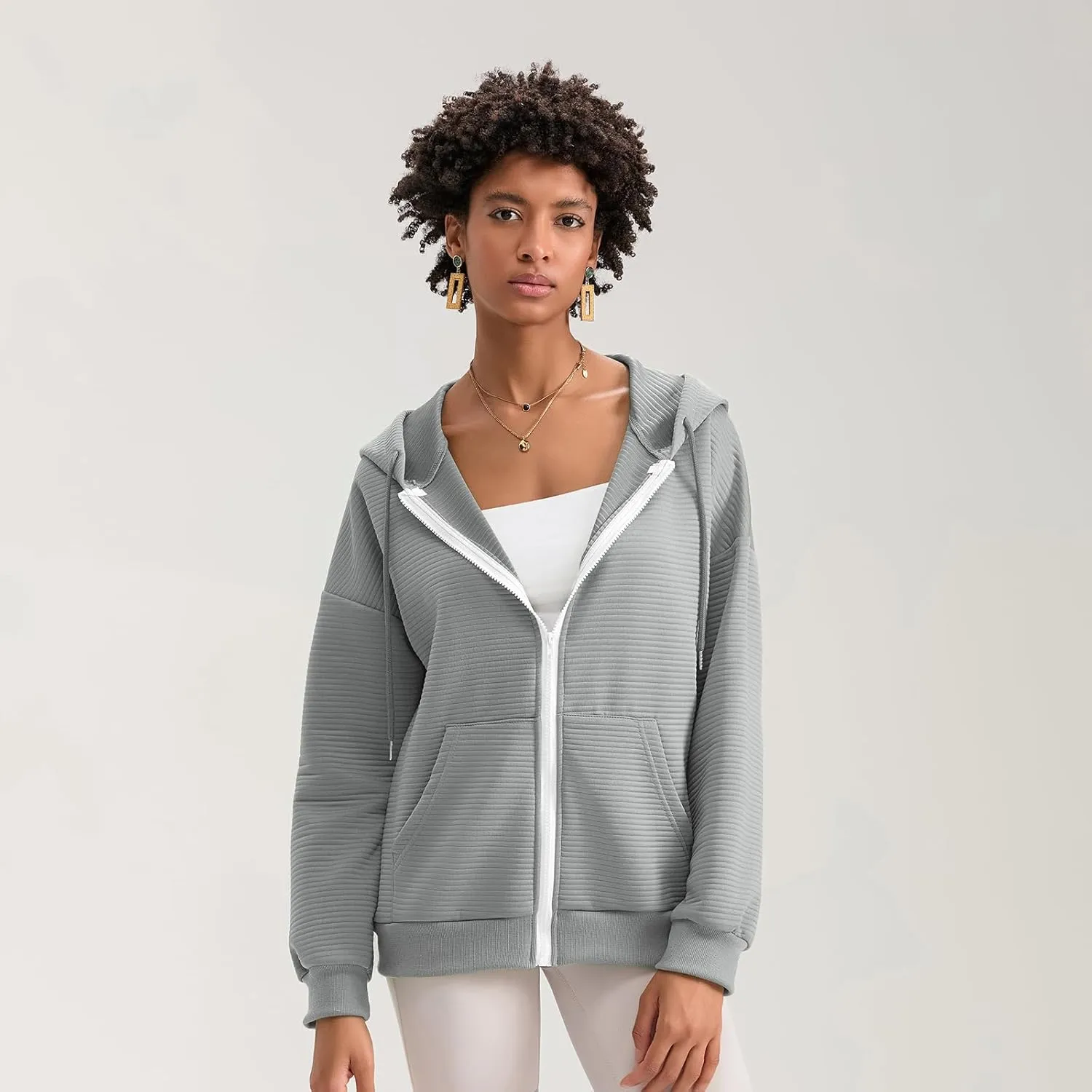Yuemengxuan Womens Zip Up Hoodies Long Sleeve Oversized Sweatshirts Casual Jackets Sweater Spring Outfits 2025 Fashion