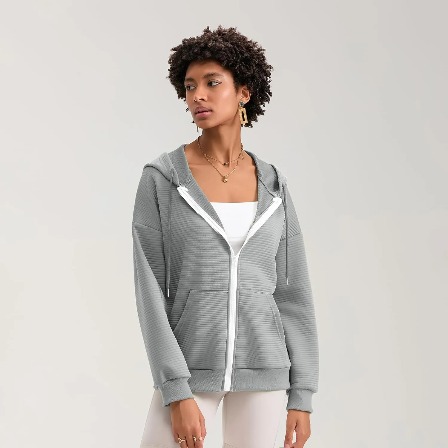 Yuemengxuan Womens Zip Up Hoodies Long Sleeve Oversized Sweatshirts Casual Jackets Sweater Spring Outfits 2025 Fashion