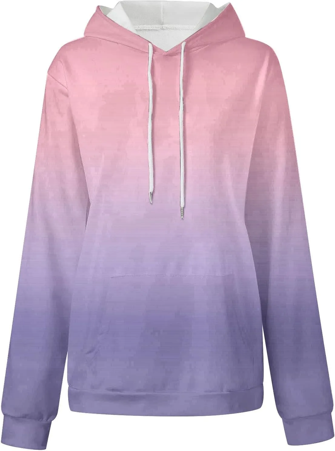 ZDRZK Hoodies For Women Gradient Print Casual Crewneck Long Sleeve Sweatshirts Hooded Loose Fit Oversized Pullover