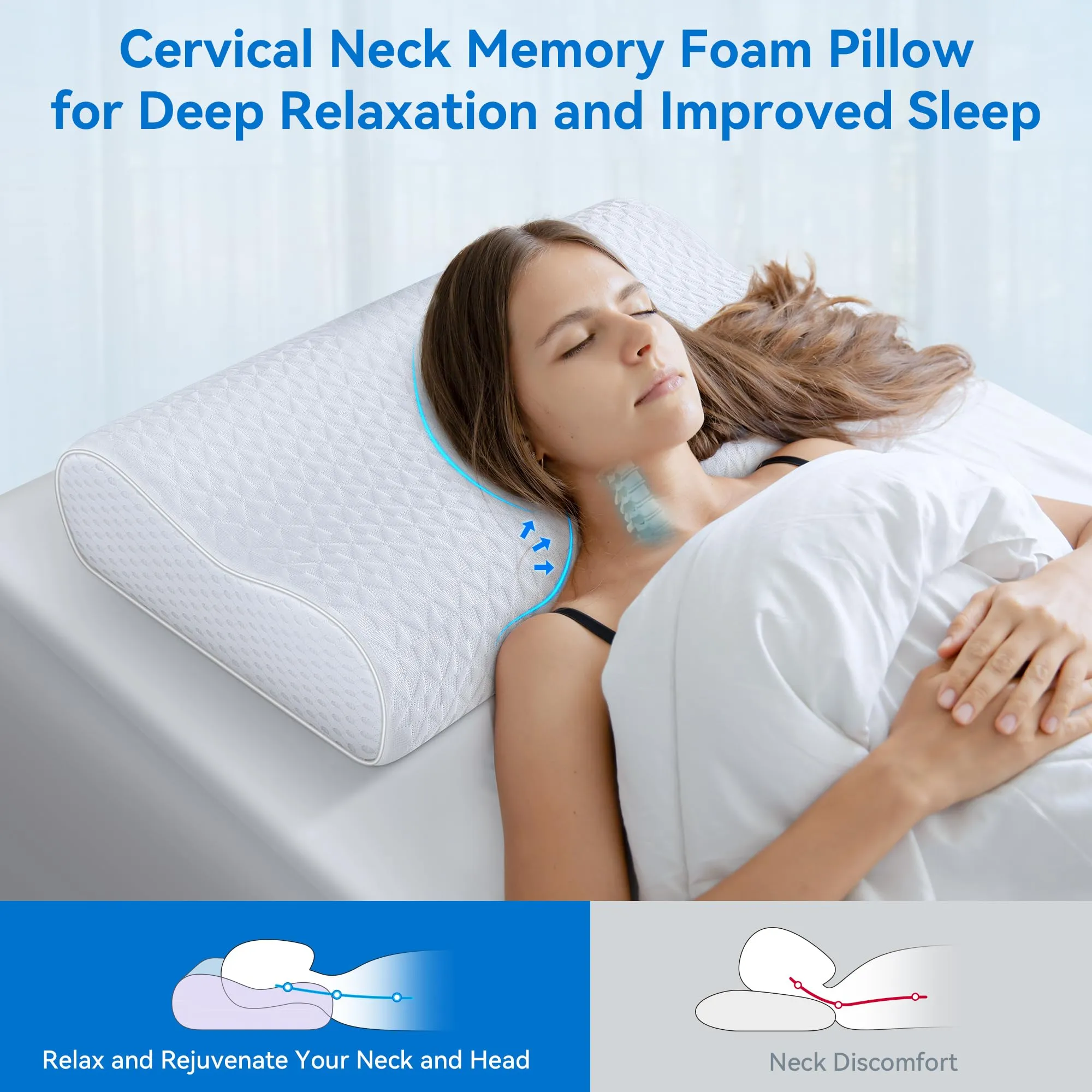 zibroges Sandwich Cervical Neck Pillow Queen Size - Dynamic Memory Foam Pillow for Neck Shoulder Pain Relief, Ergonomic Adjustable Contour Bed Pillow for Side, Back & Stomach Sleepers CertiPUR-US