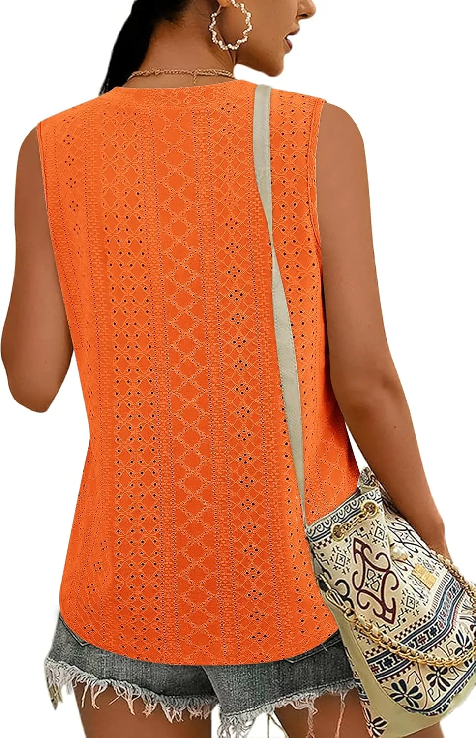 Zwurew Tank Top for Women Loose Fit Sleeveless V Neck Camisole Tops Dressy Casual Eyelet Summer Flowy Cami Shirts Blouse